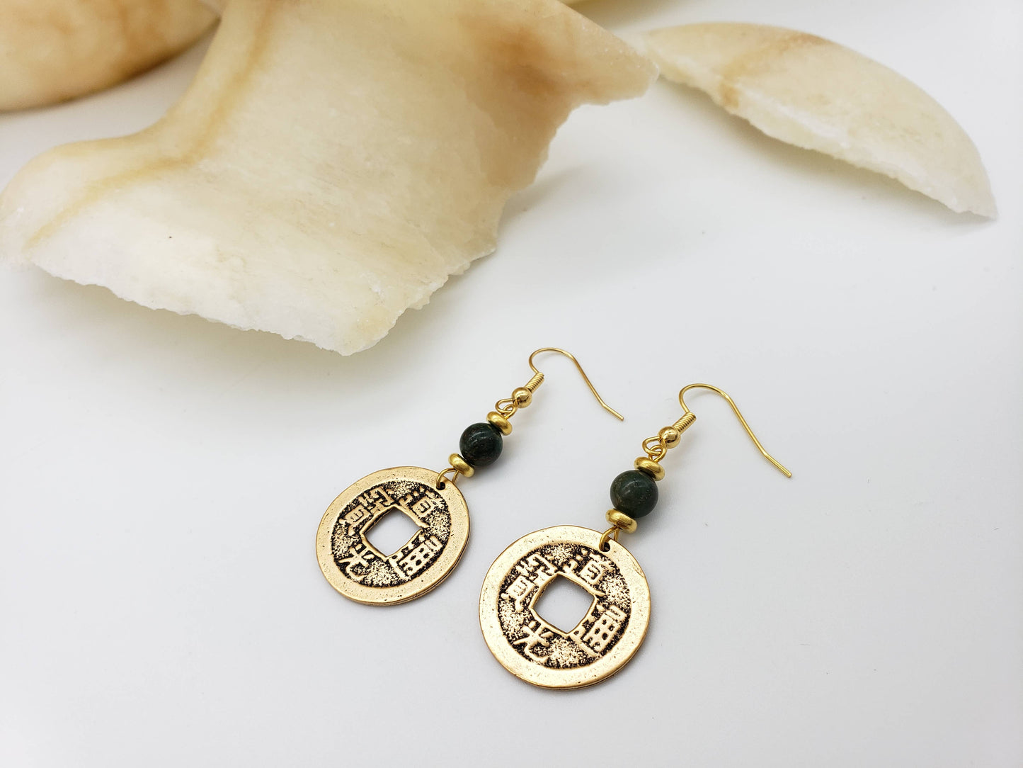 I Ching Coin with Jade Earrings