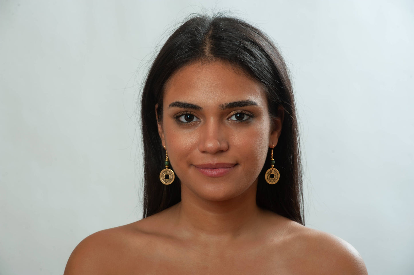 I Ching Coin with Jade Earrings